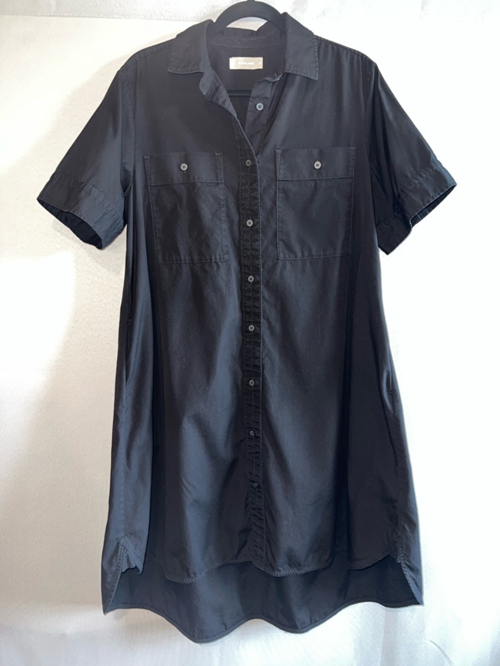 Everlane Black Cotton Poplin Daytripper Shirt Dress High Low Hem Pockets M